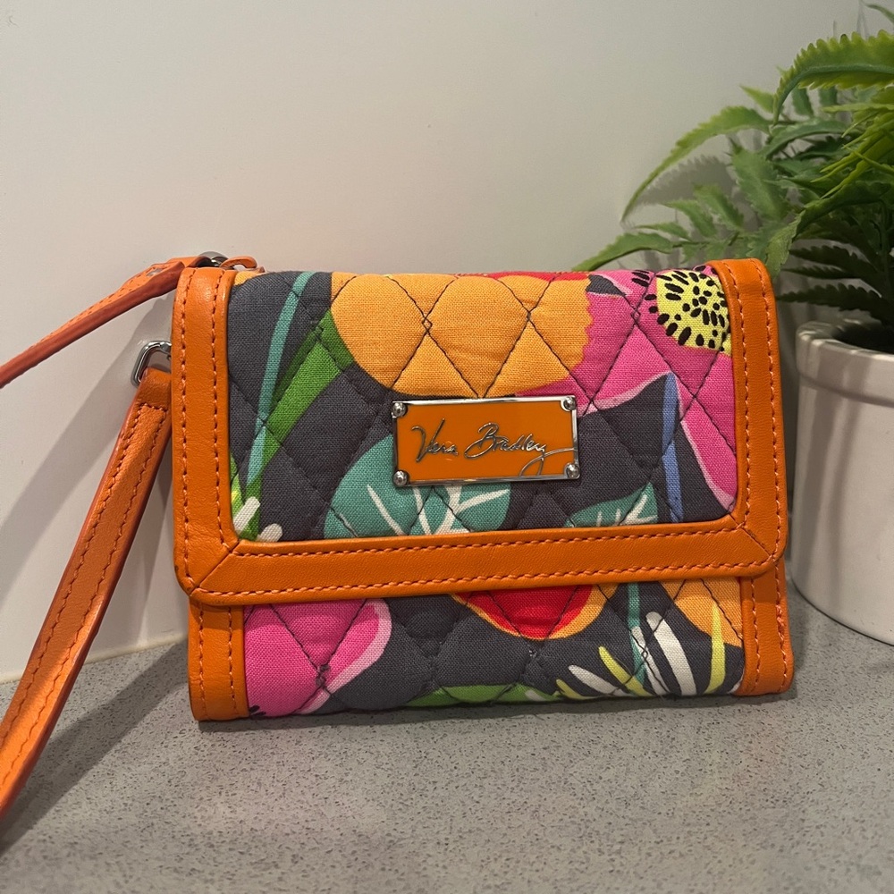 Vera Bradley Orange Quilted Wallet with Floral Accents